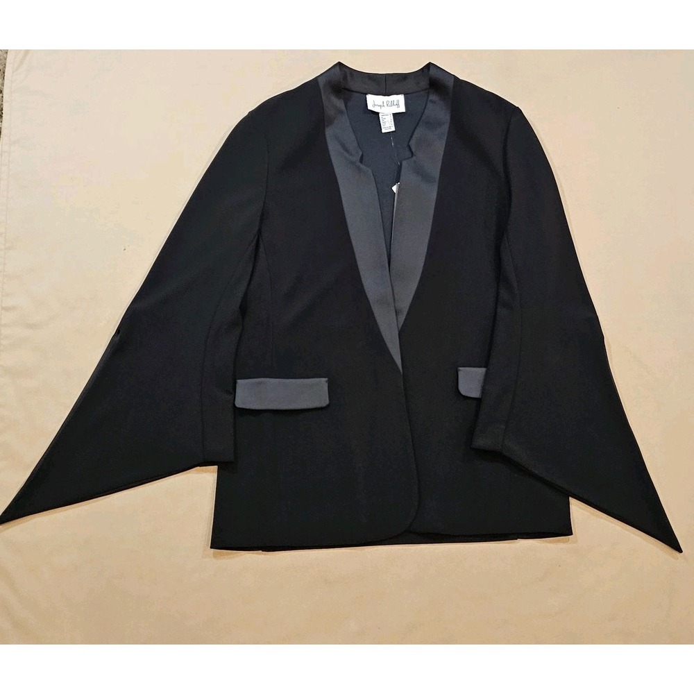Joseph Ribkoff Tuxedo Style Asymmetrical Sleeve Slit Cuffs Womens 10 Open Blazer